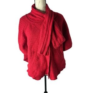 Sparrow Anthropologie‎ S Sweater Cape Red Wool Blend Dolman Short Sleeve